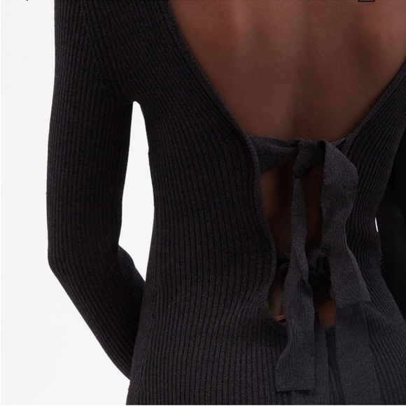 Ganni Open-Back Ruffled Rib-Knit Midi Dress dark navy sz medium NWT - Picture 8 of 16